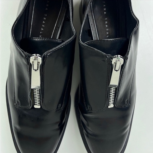 ZARA TRF TRAFALUC Zipped Blucher Vegan Patent Leather Shiny Oxfords Brogues - Picture 5 of 14